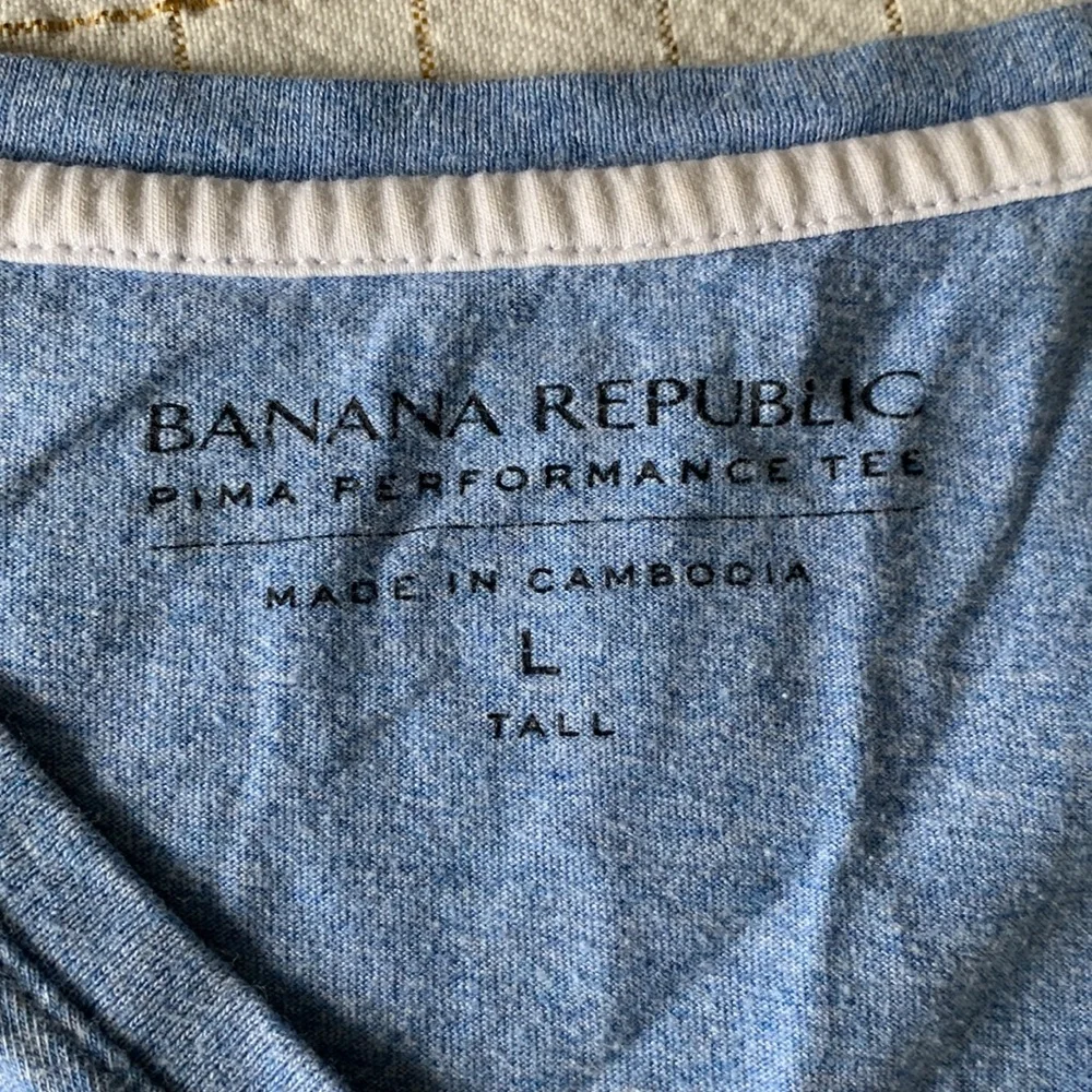 BANANA REPUBLIC Pima Performance Tee V-Neck Heathered Blue Shirt, Large